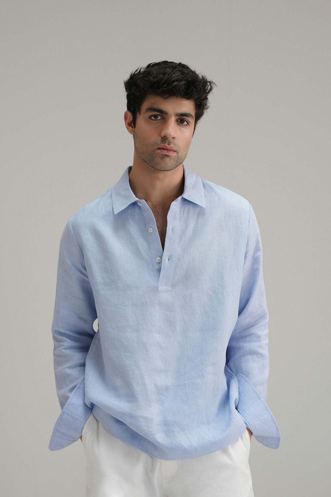 Pullover Linen Shirt - Classic Blue