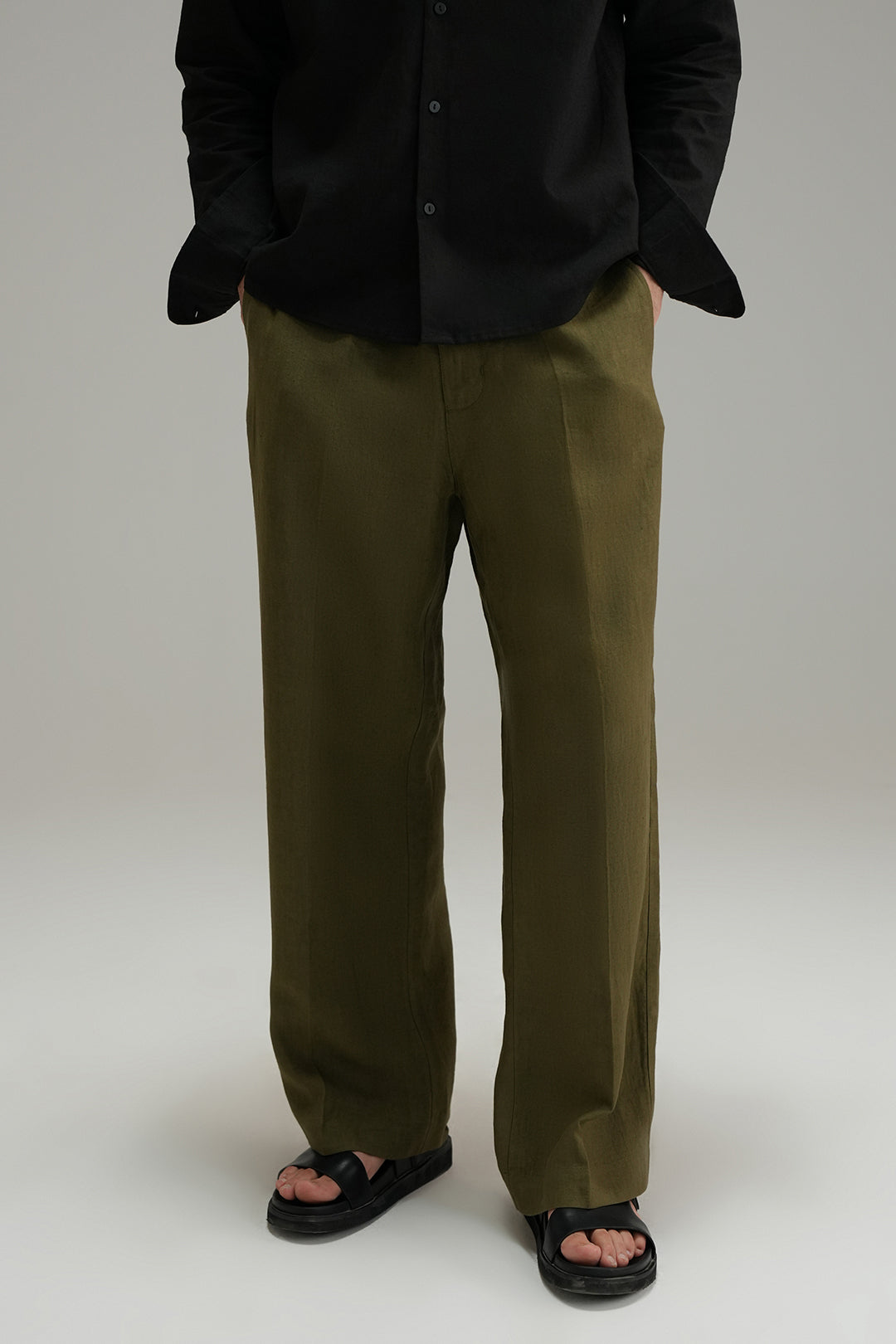 Tailored Linen Pants - Olive