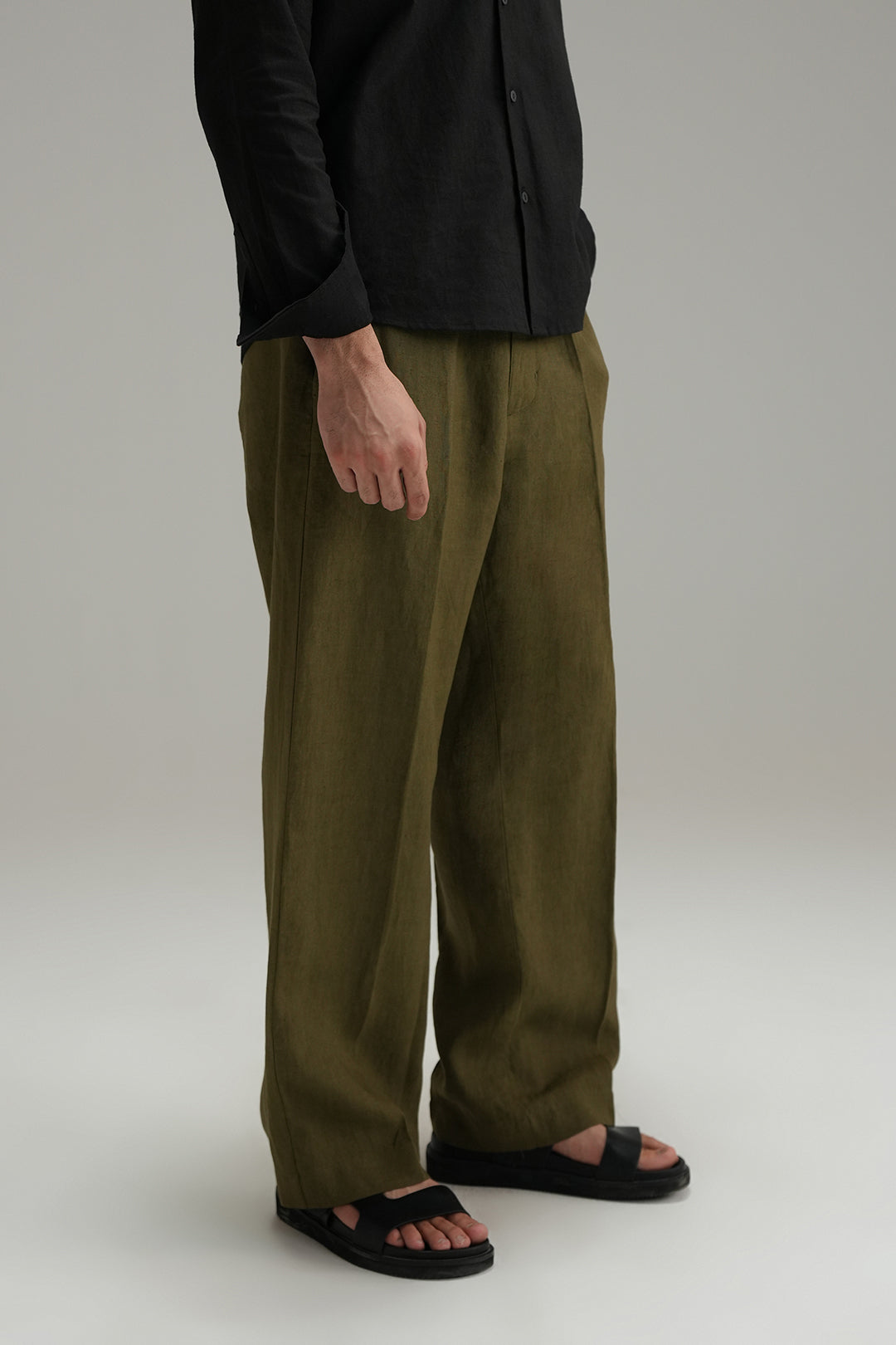 Tailored Linen Pants - Olive