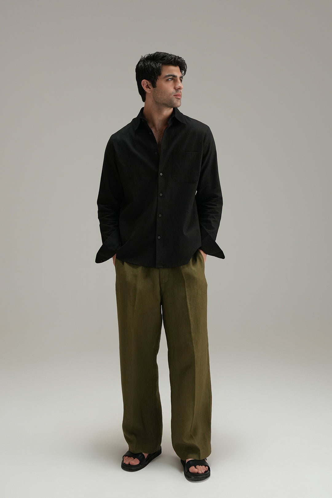 Tailored Linen Pants - Olive