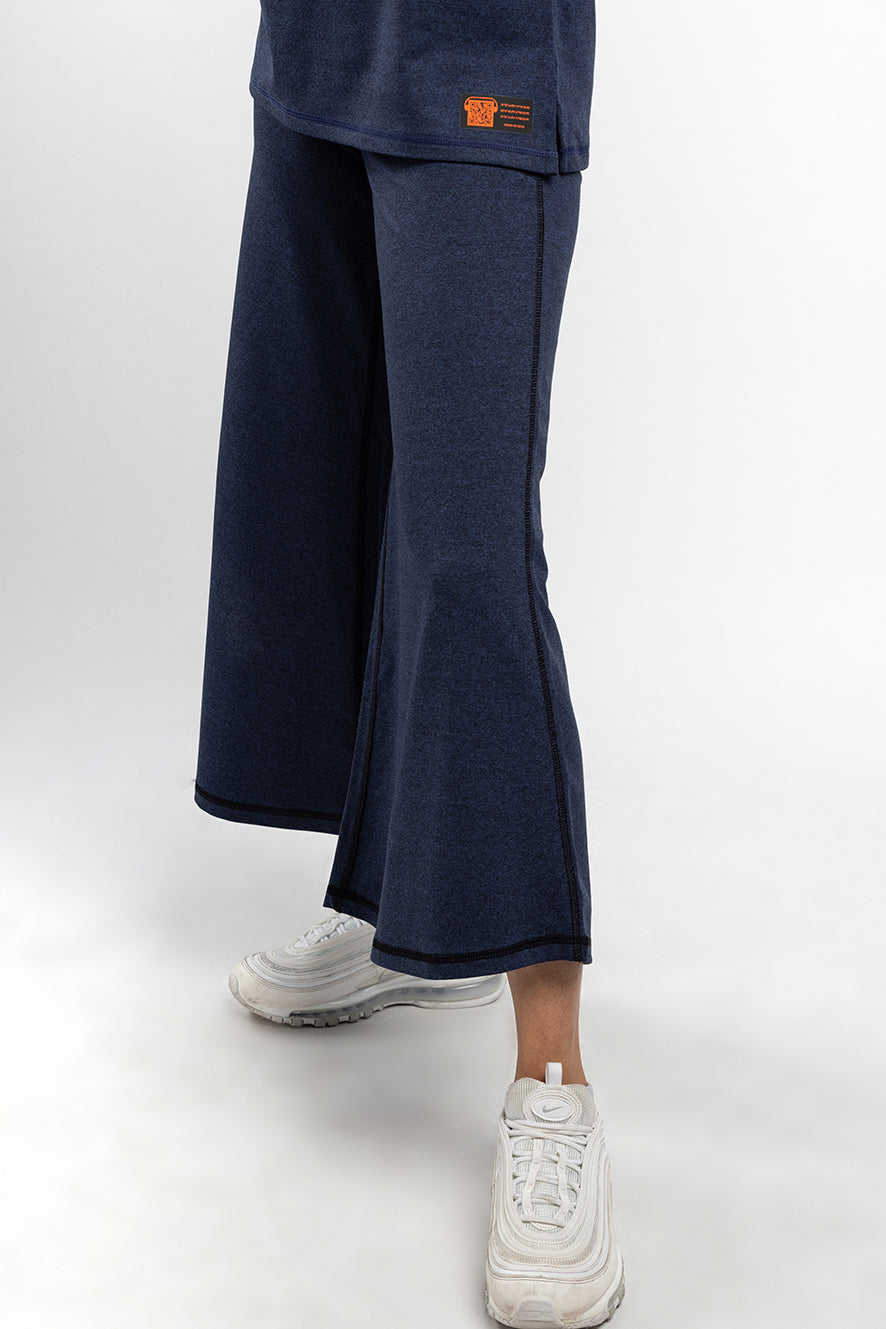 Melange Crop Flare Navy Pants