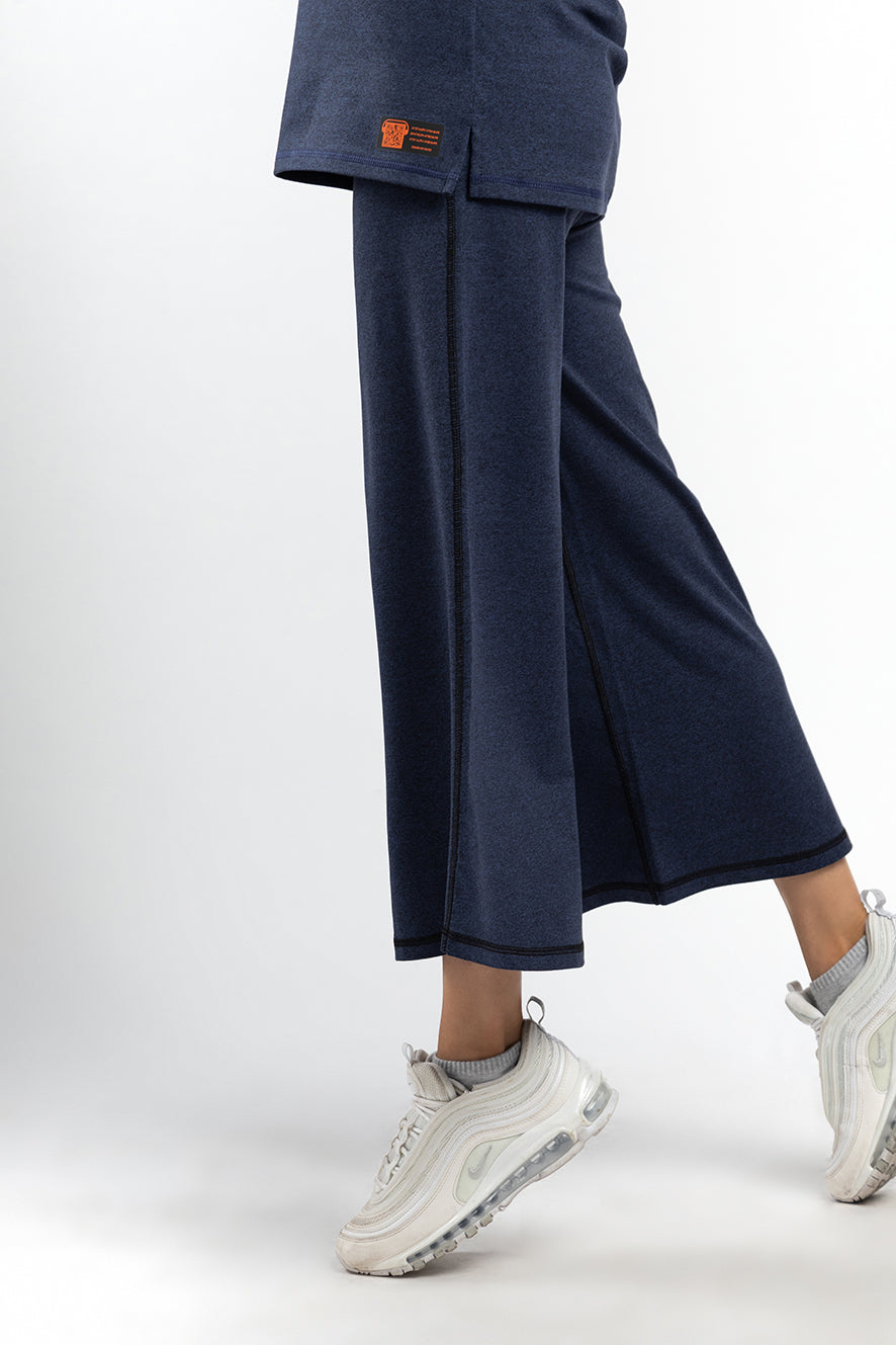 Melange Crop Flare Navy Pants