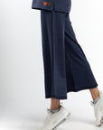 Melange Crop Flare Navy Pants