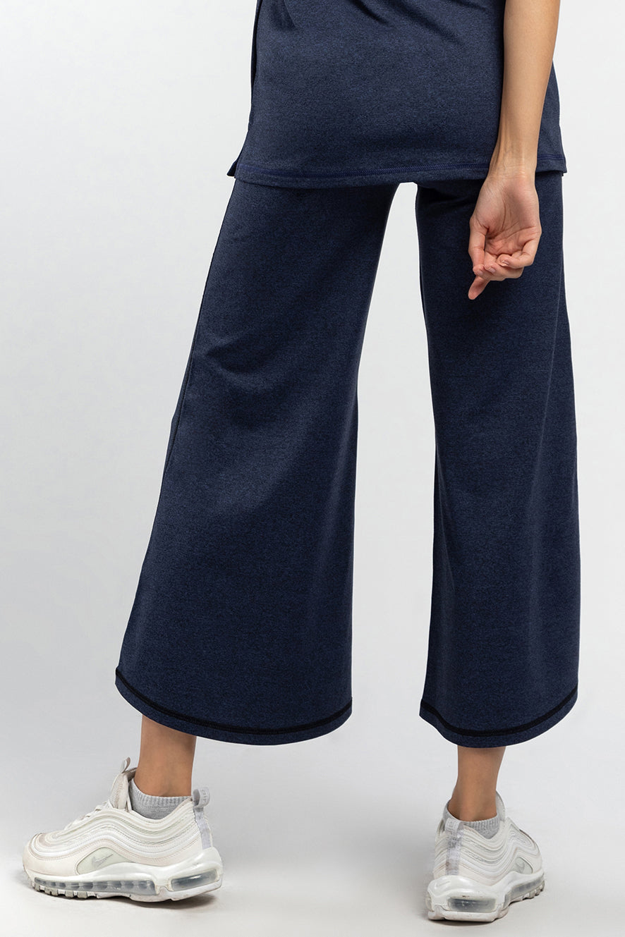 Melange Crop Flare Navy Pants