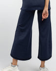 Melange Crop Flare Navy Pants