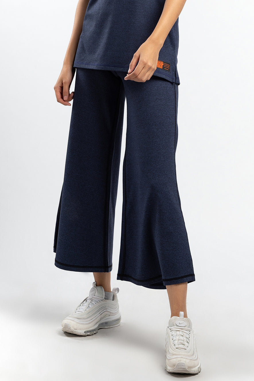 Melange Crop Flare Navy Pants