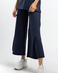 Melange Crop Flare Navy Pants