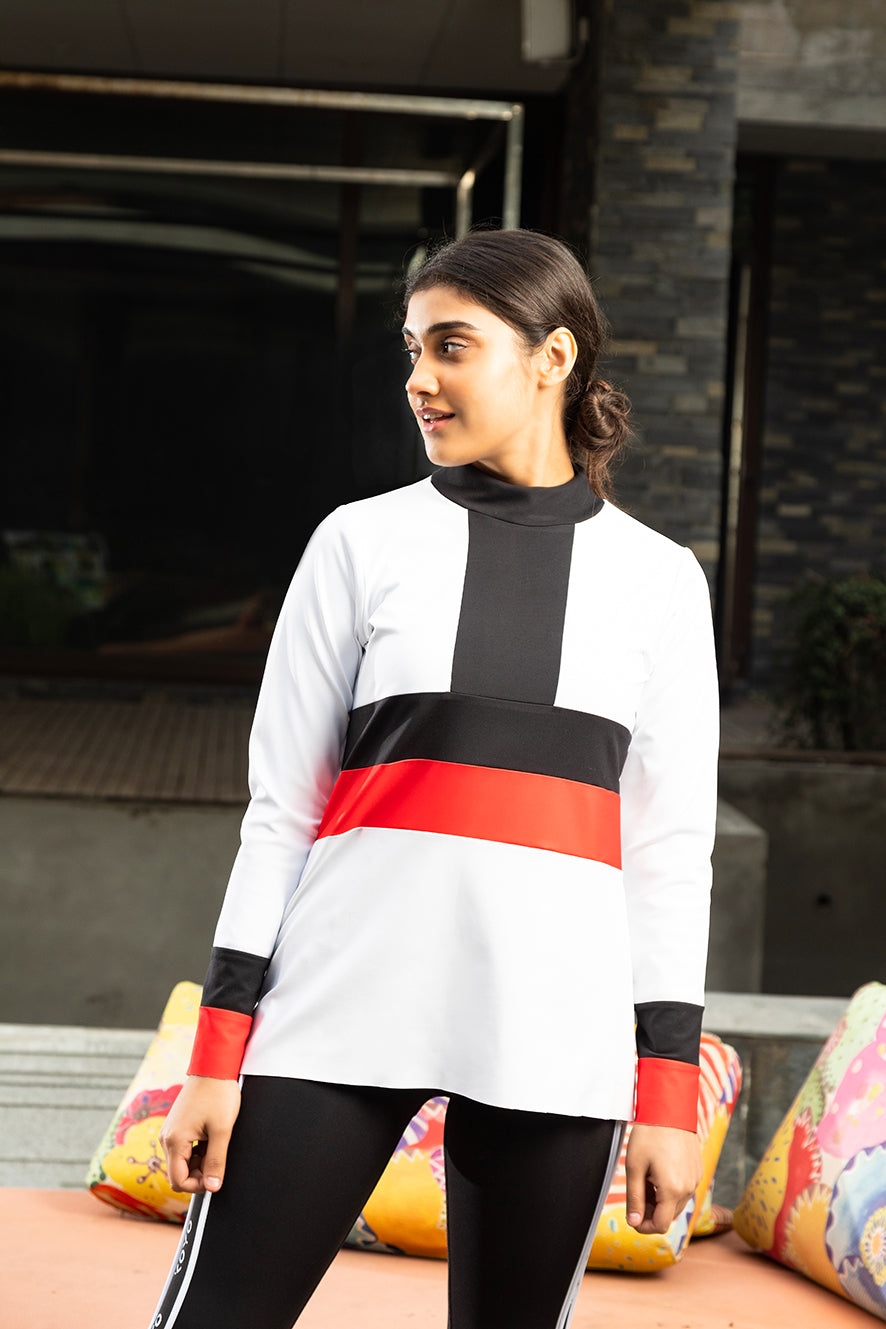Mock Neck Color Block Top