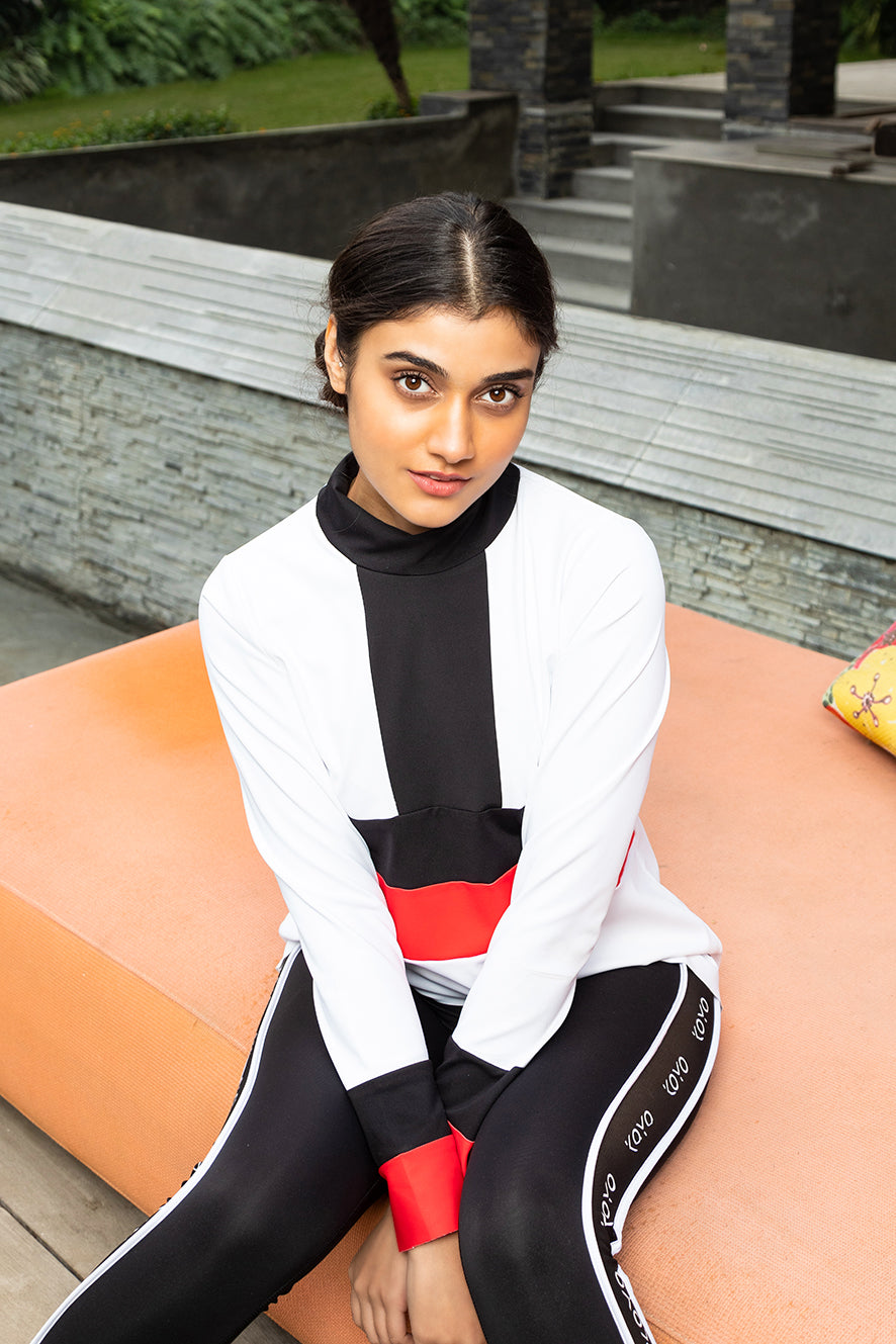 Mock Neck Color Block Top