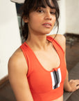 Sporty Zipper Coral Medium Support Bra