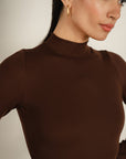 Mock Neck Body Suit - Brown