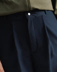 Straight Pleated Pants - Midnight Blue