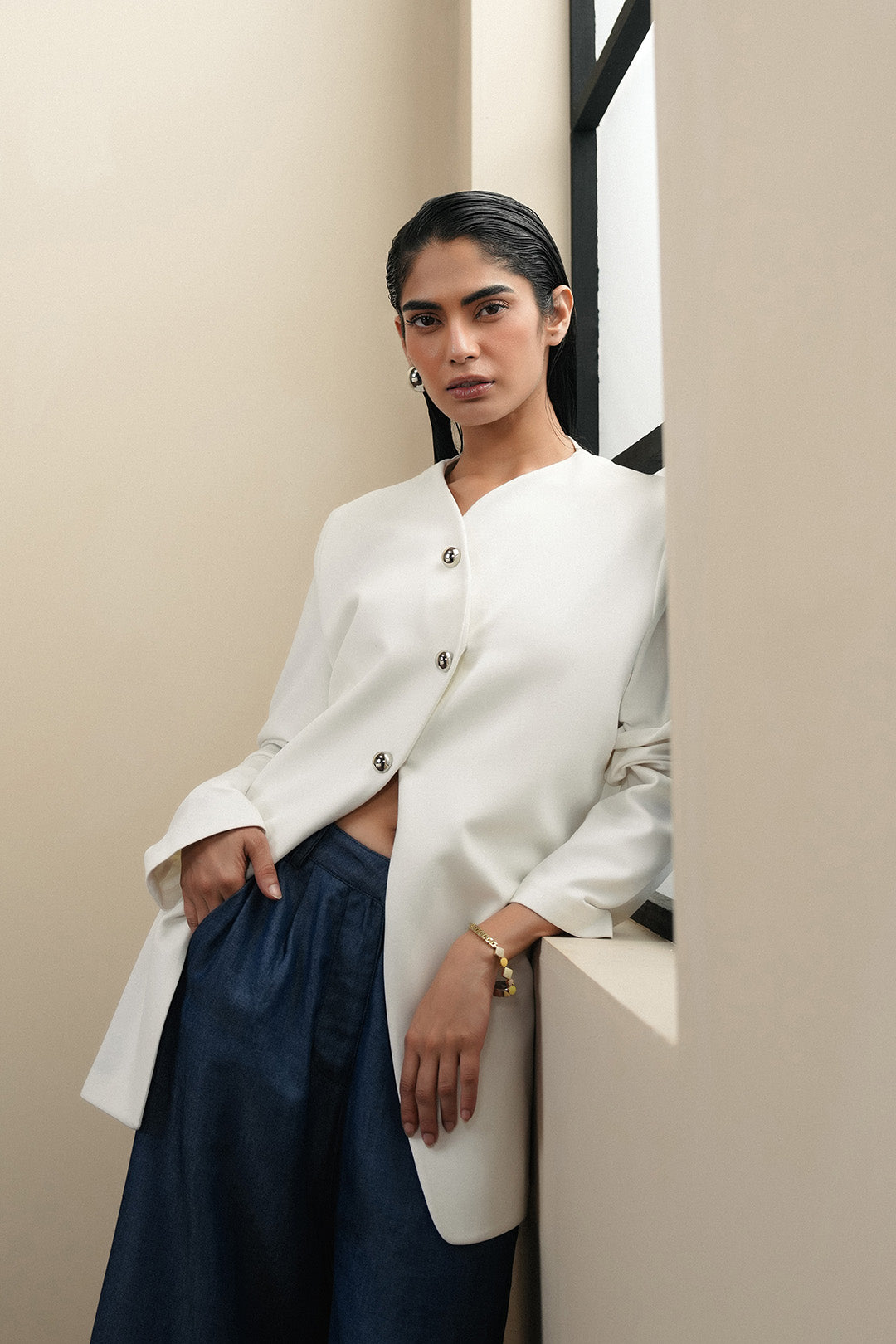 Asymmetric Wrap Jacket - Ivory