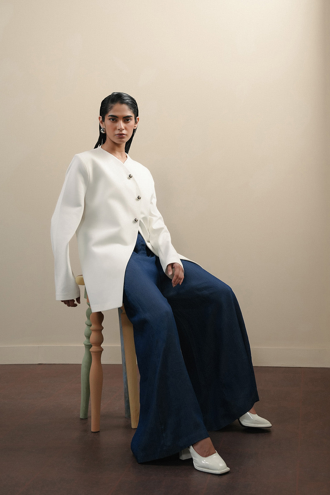 Asymmetric Wrap Jacket - Ivory