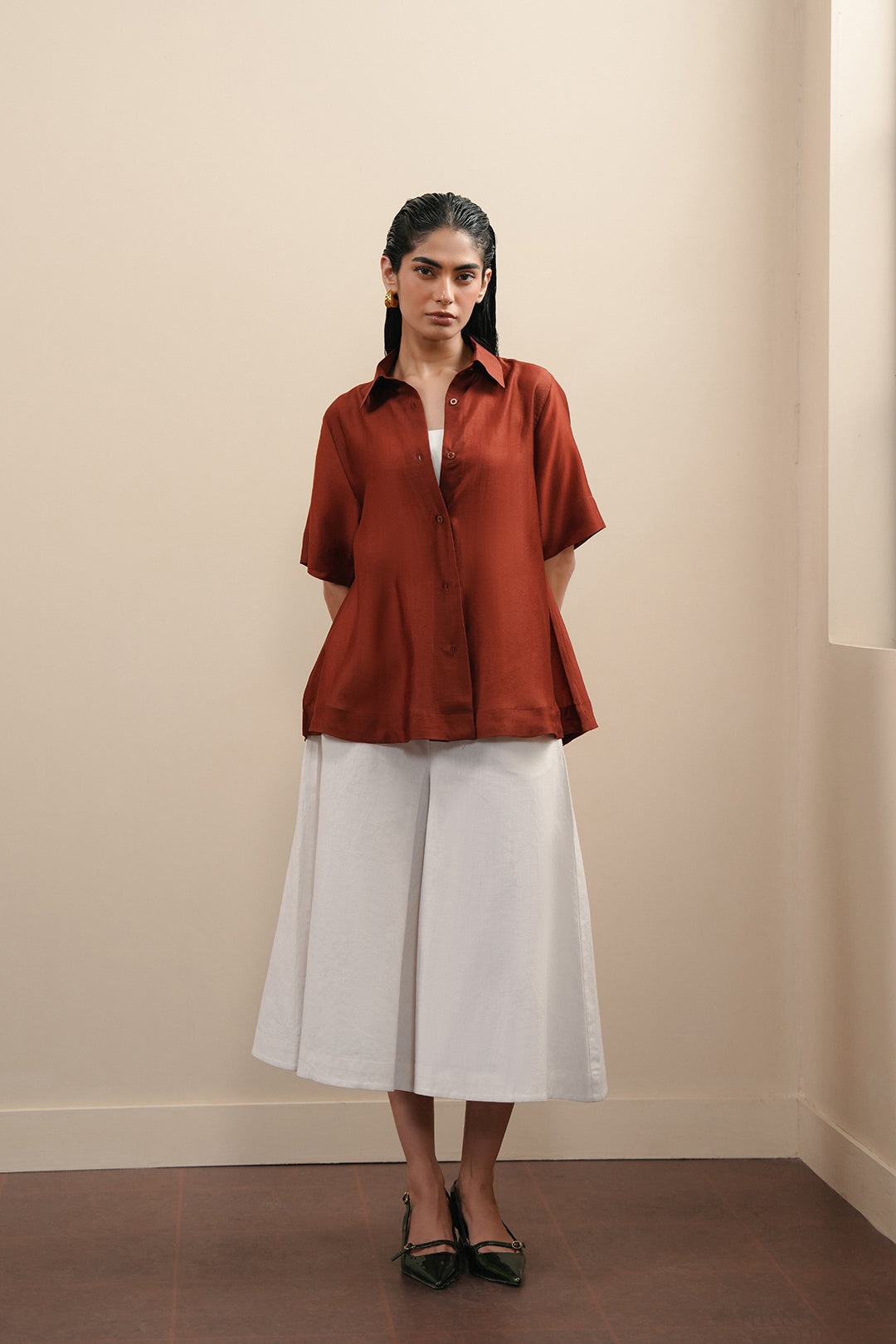 Silk Button Down - Rust