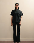 Asian Collar Knit Top - Black