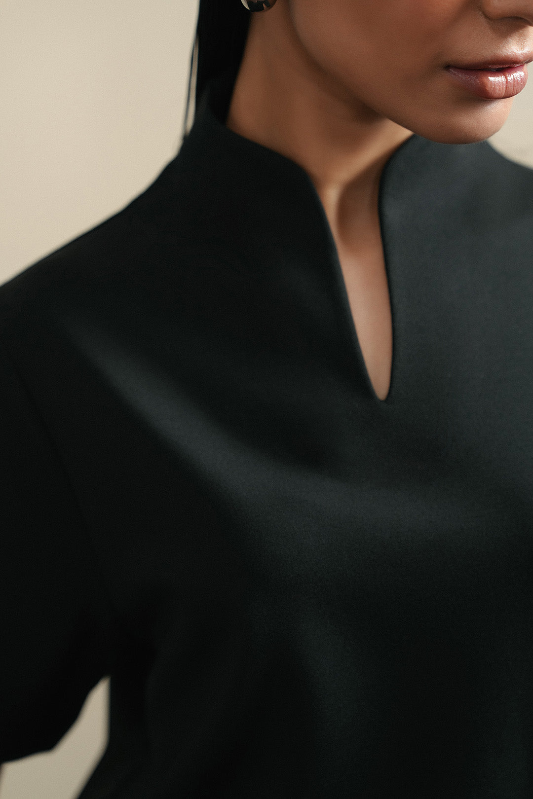 Asian Collar Knit Top - Black