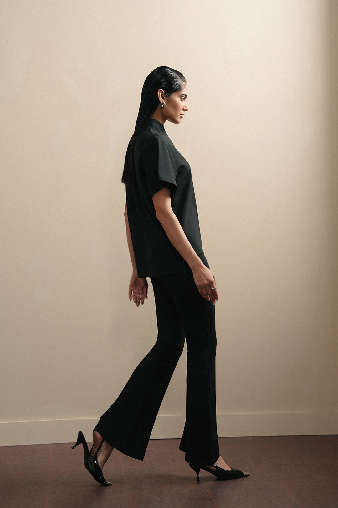 Asian Collar Knit Top - Black