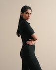 Quarter Zip Bodysuit - Black