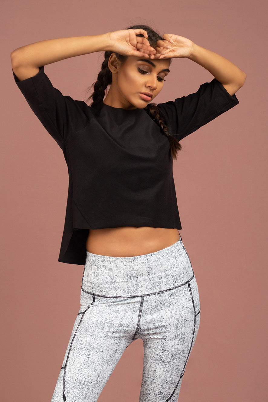 High Low Mesh Insert Crop Top