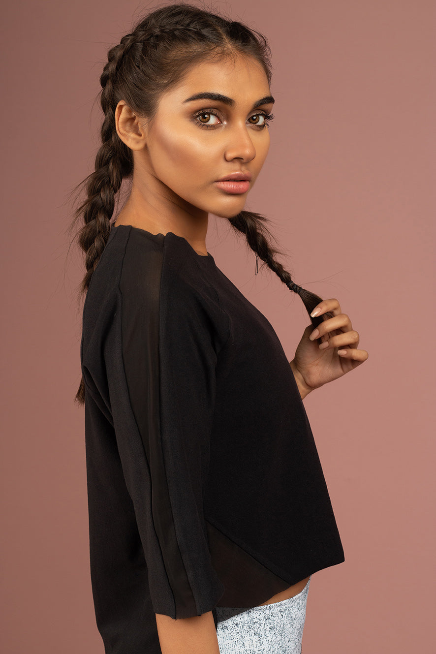 High Low Mesh Insert Crop Top