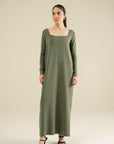 Square Neck Dress - Olive Green