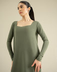 Square Neck Dress - Olive Green