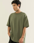 Oversized Tee with Seam Detail - Olive