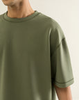 Oversized Tee with Seam Detail - Olive