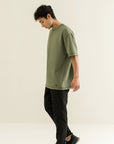 Oversized Tee with Seam Detail - Olive