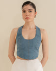 Denim Halter Neck Corset