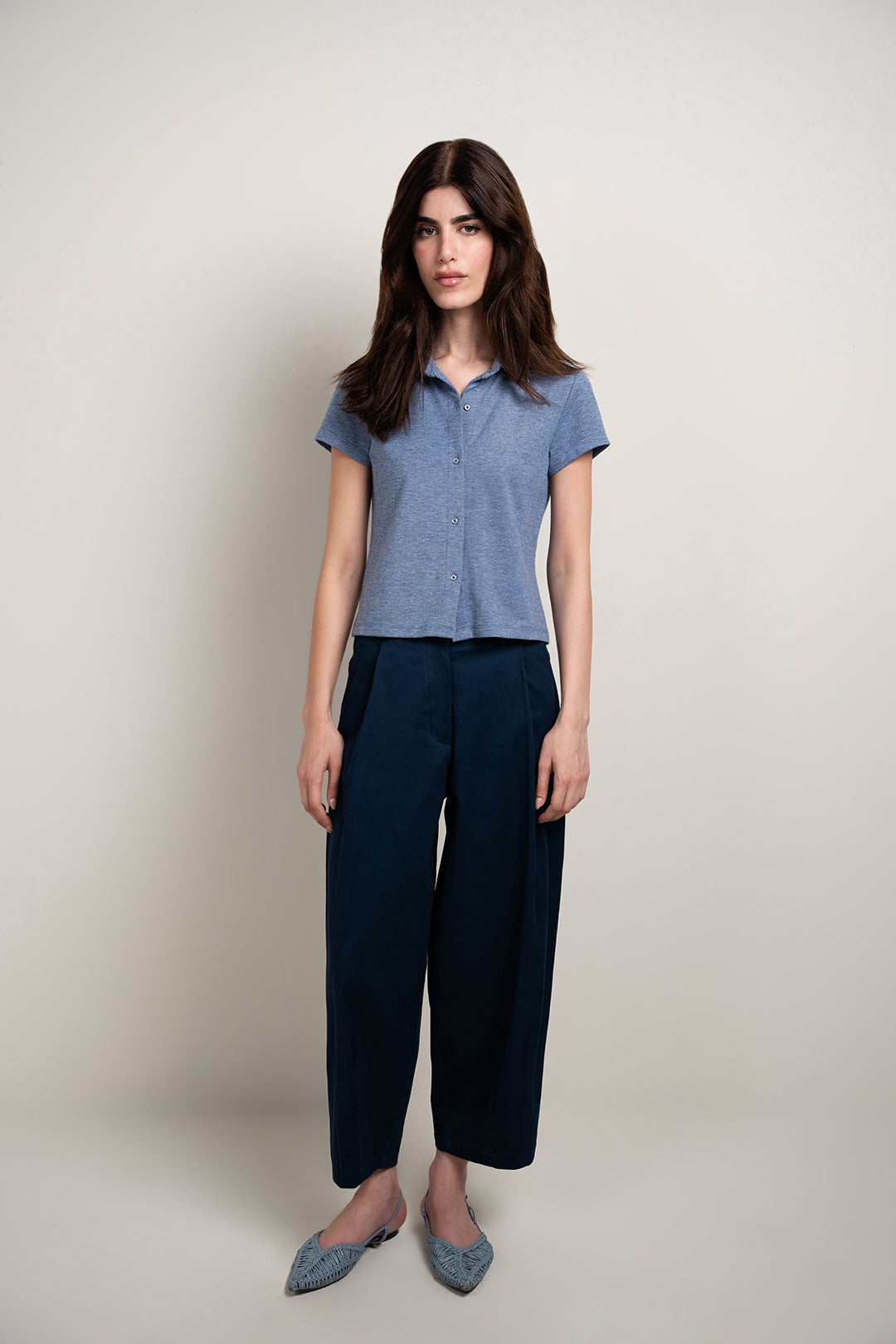 Knitted Button Up-Melange Blue