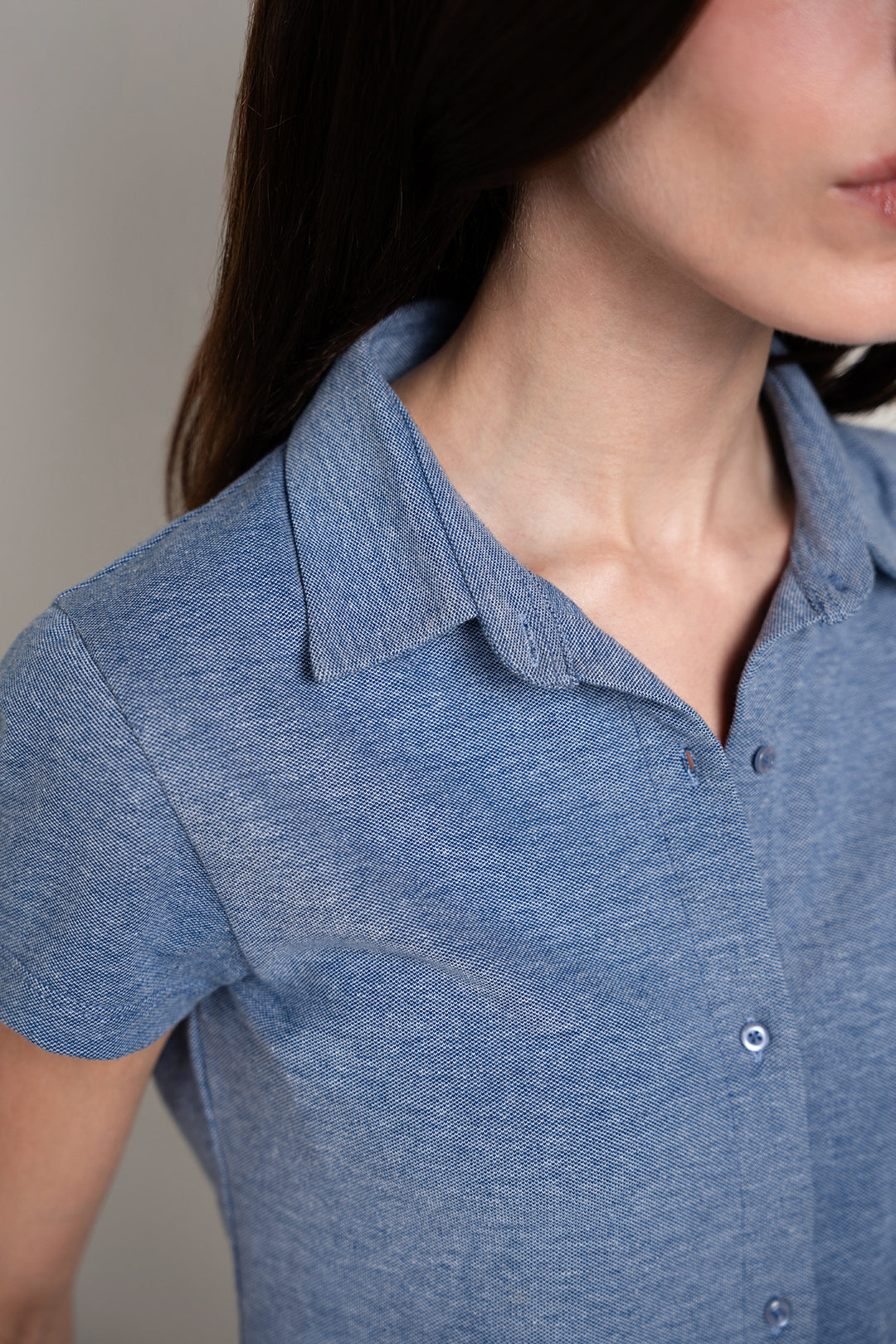 Knitted Button Up-Melange Blue