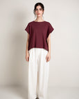 Drop Shoulder Front Forward Tee - Burgundy