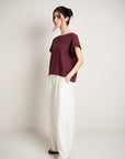 Drop Shoulder Front Forward Tee - Burgundy