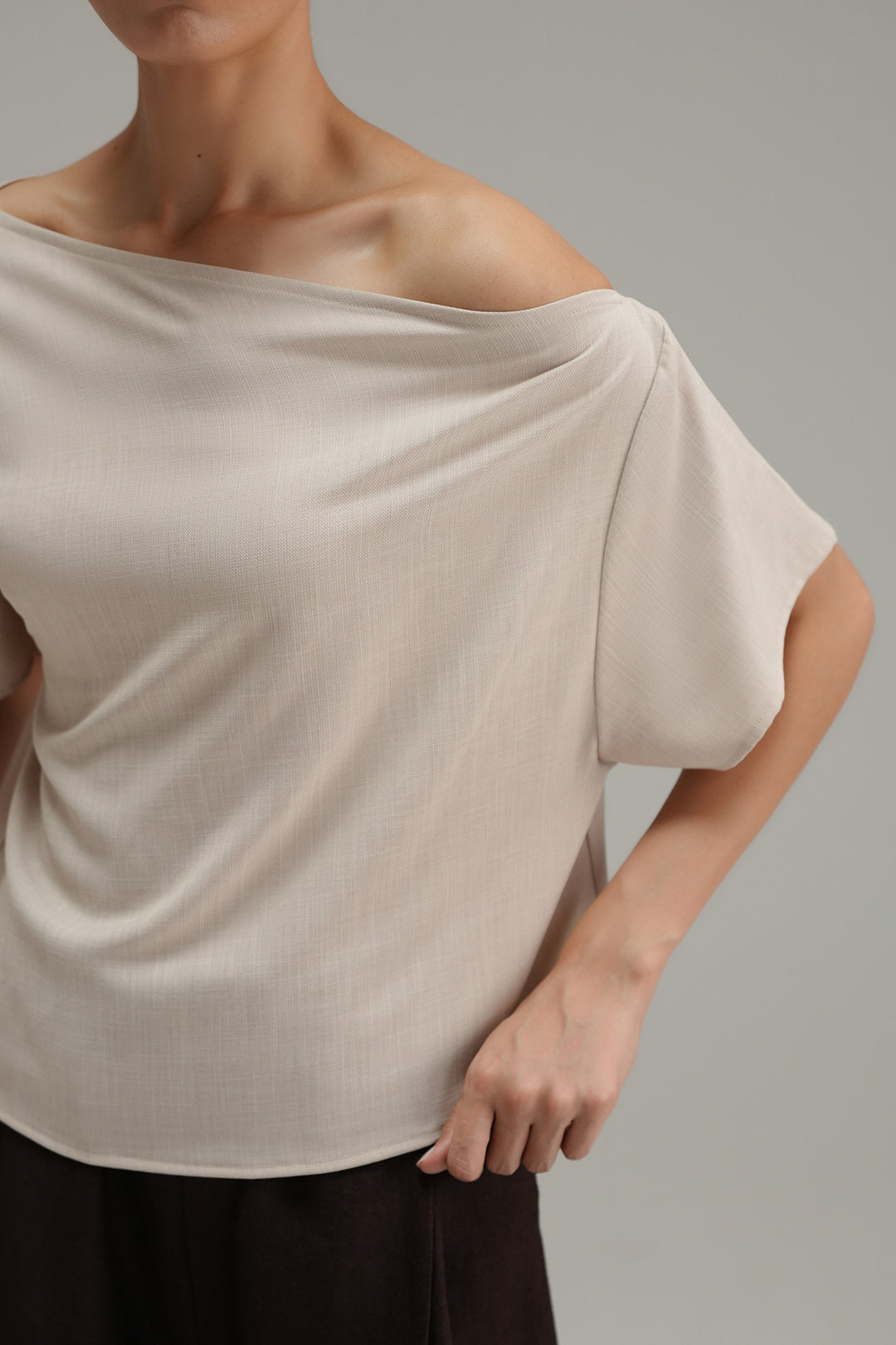 Off Shoulder Cross Hatch Top Sand
