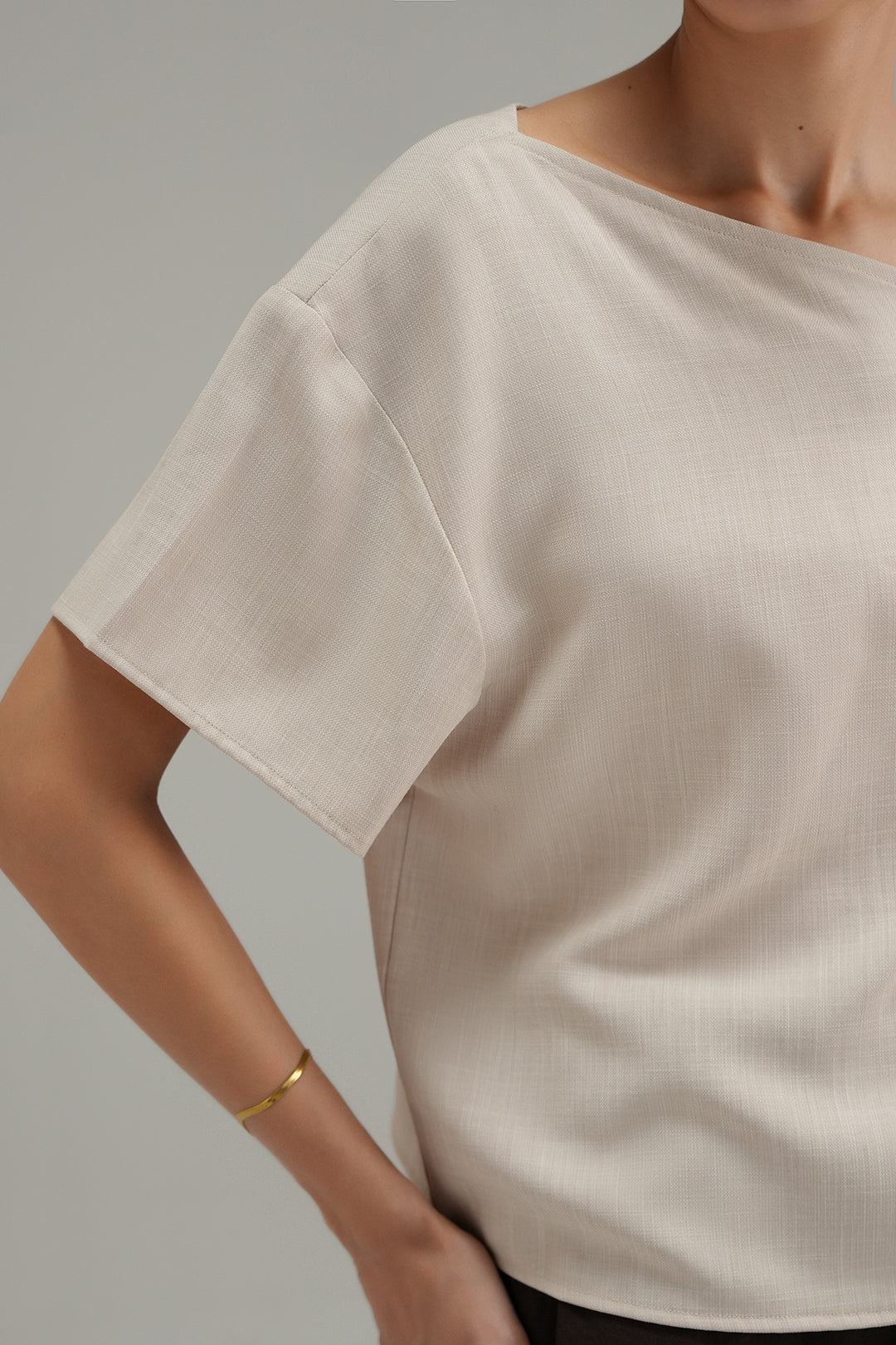 Off Shoulder Cross Hatch Top Sand