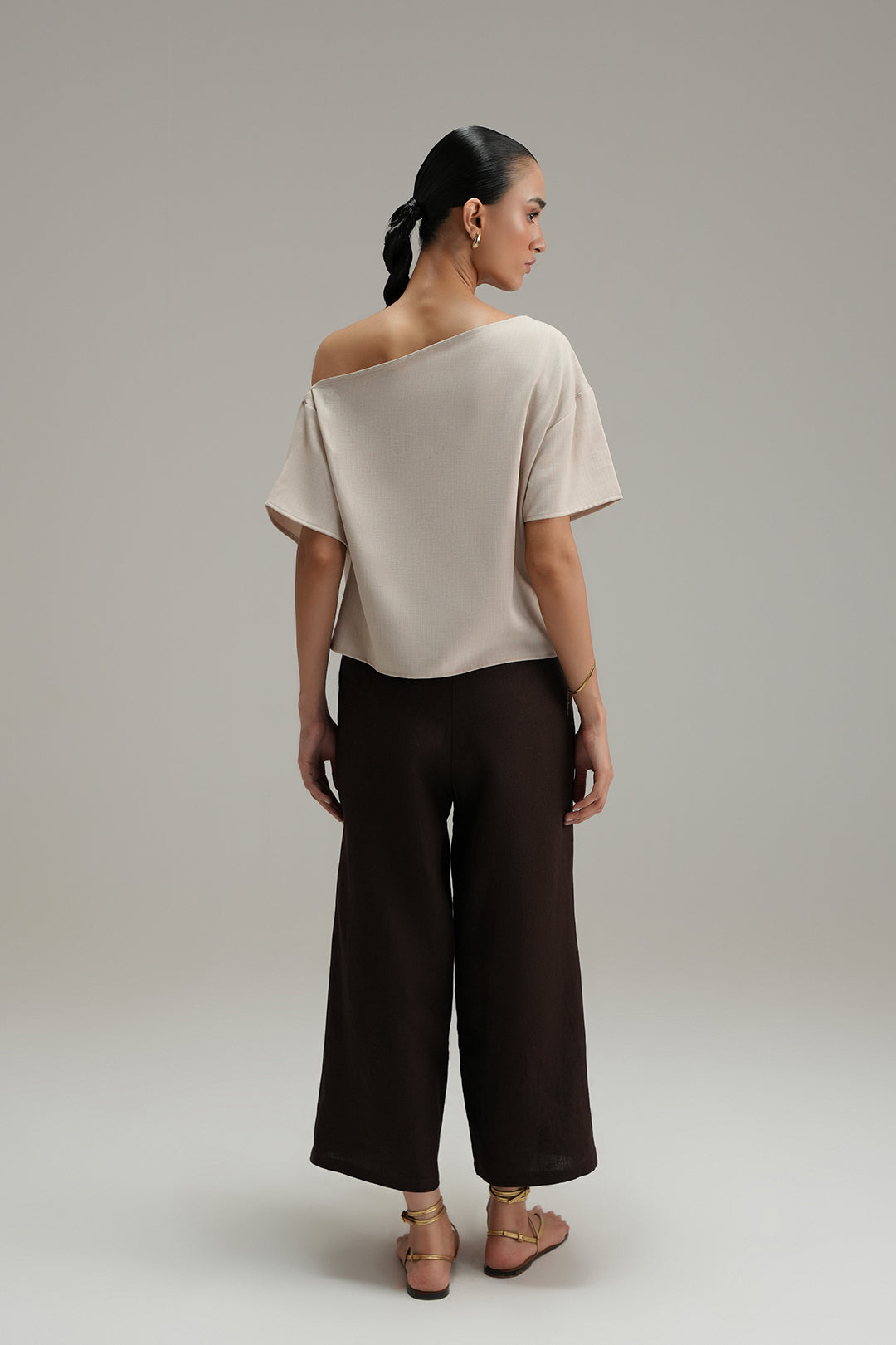 Off Shoulder Cross Hatch Top Sand