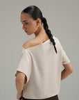 Off Shoulder Cross Hatch Top Sand