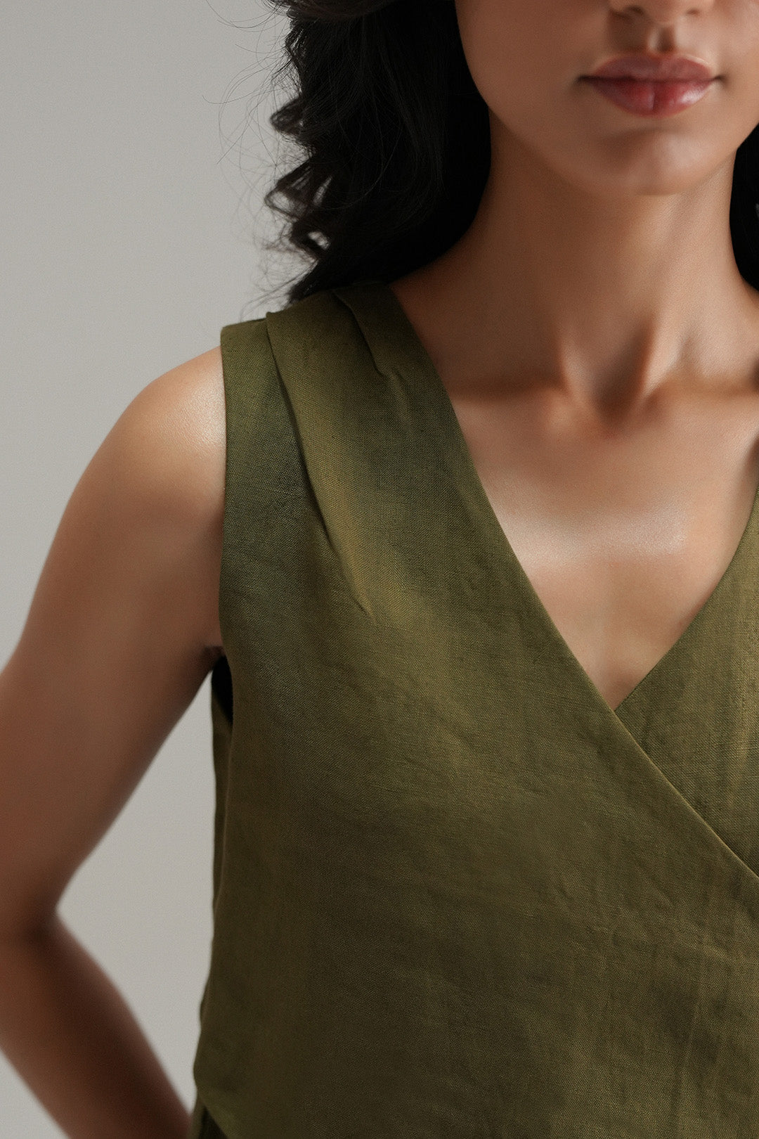 Wrap linen Top - Olive