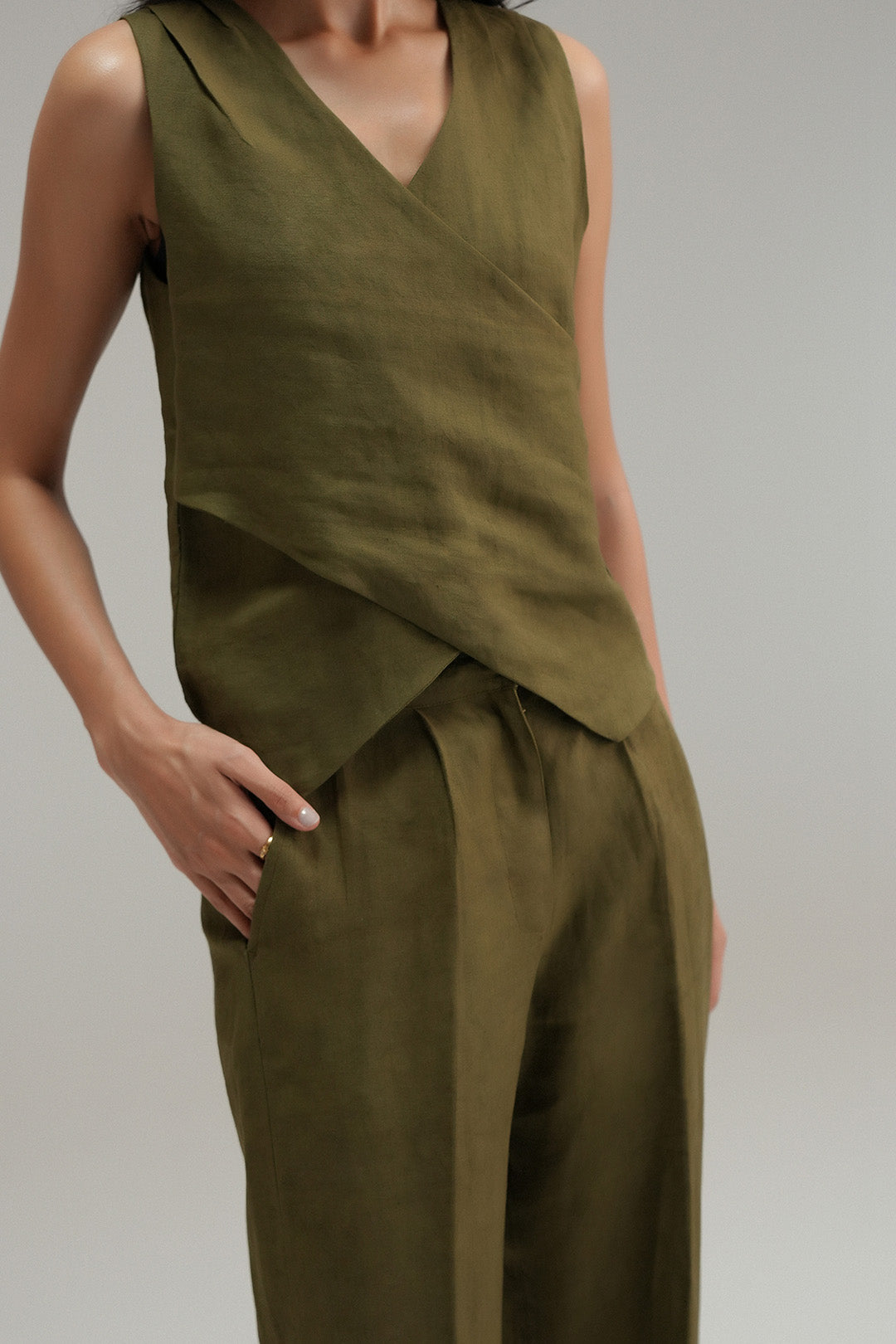 Wrap linen Top - Olive