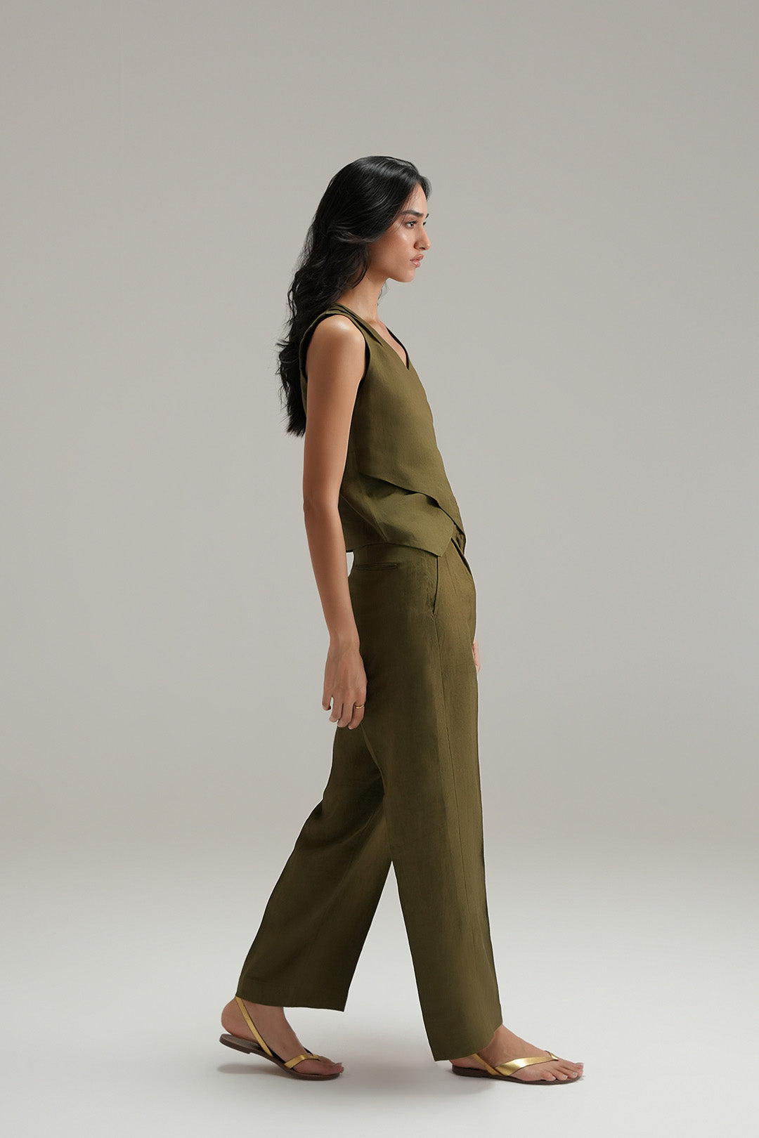 Wrap linen Top - Olive