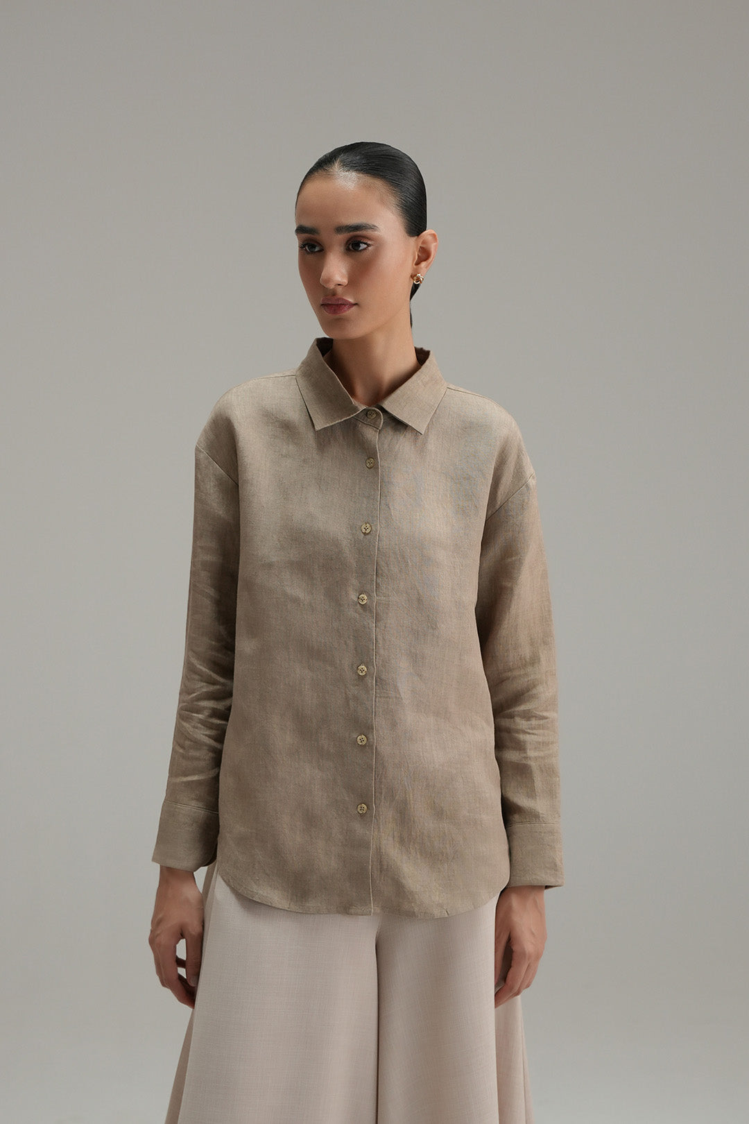High Low Linen Button Down - Oat