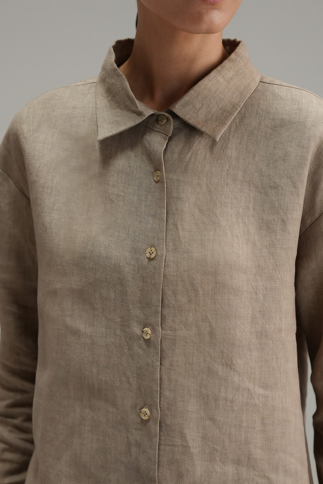 High Low Linen Button Down - Oat