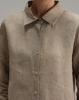 High Low Linen Button Down - Oat