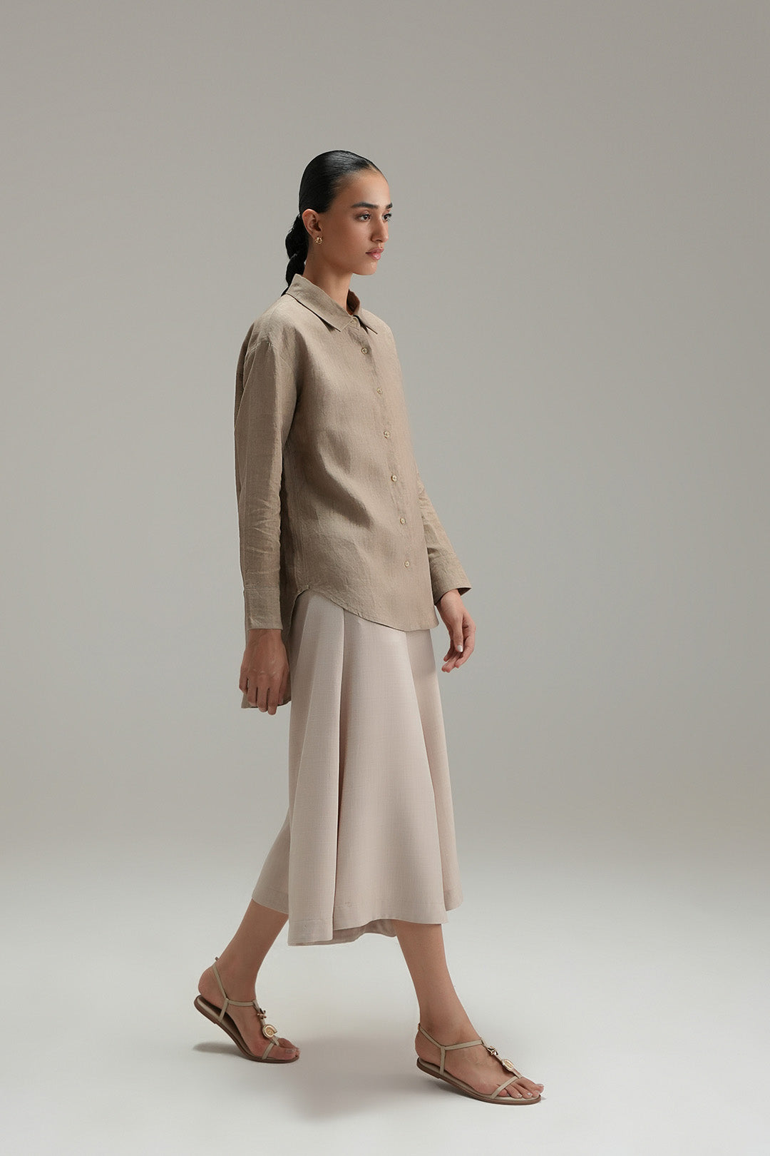 High Low Linen Button Down - Oat