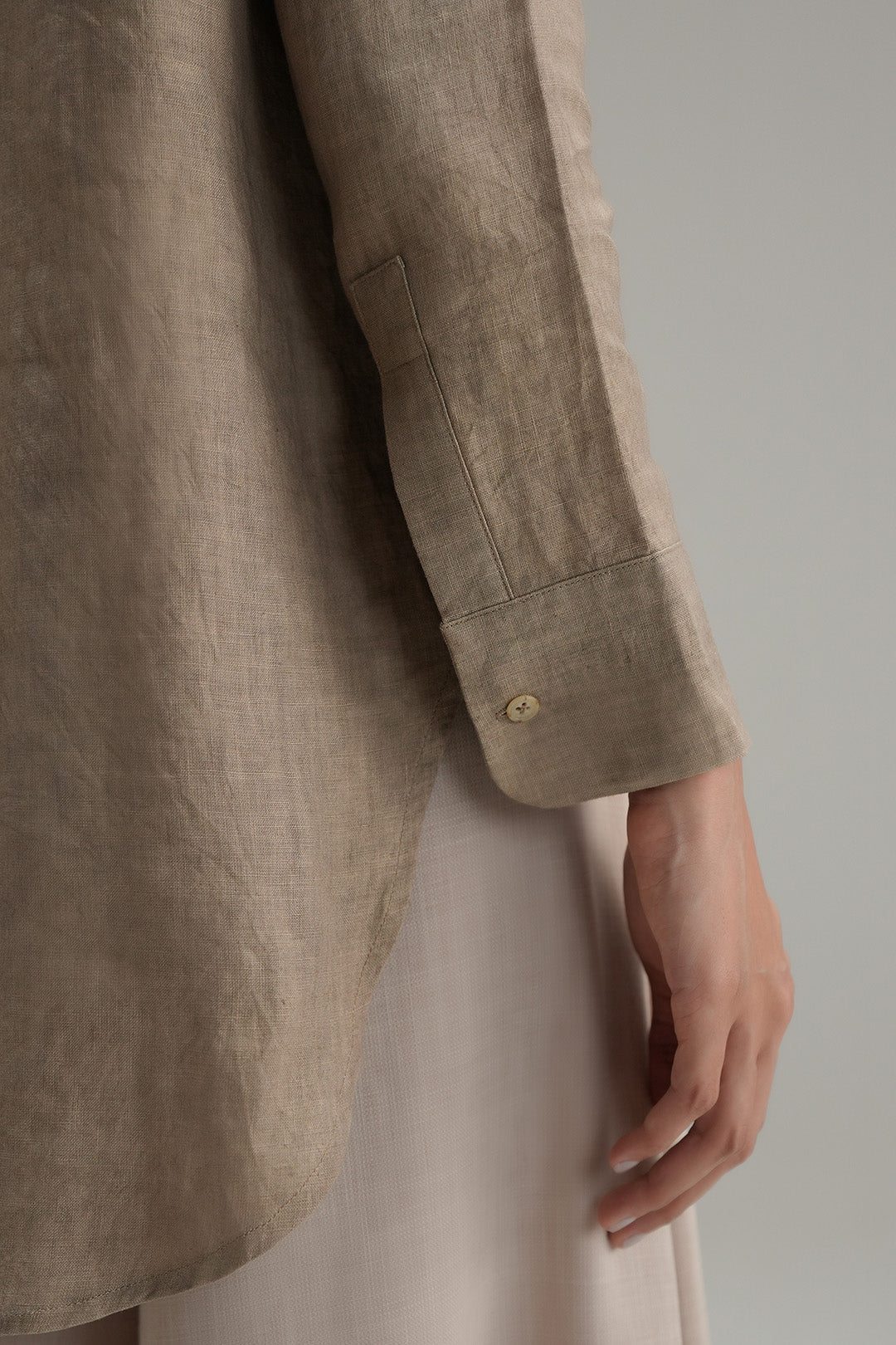 High Low Linen Button Down - Oat