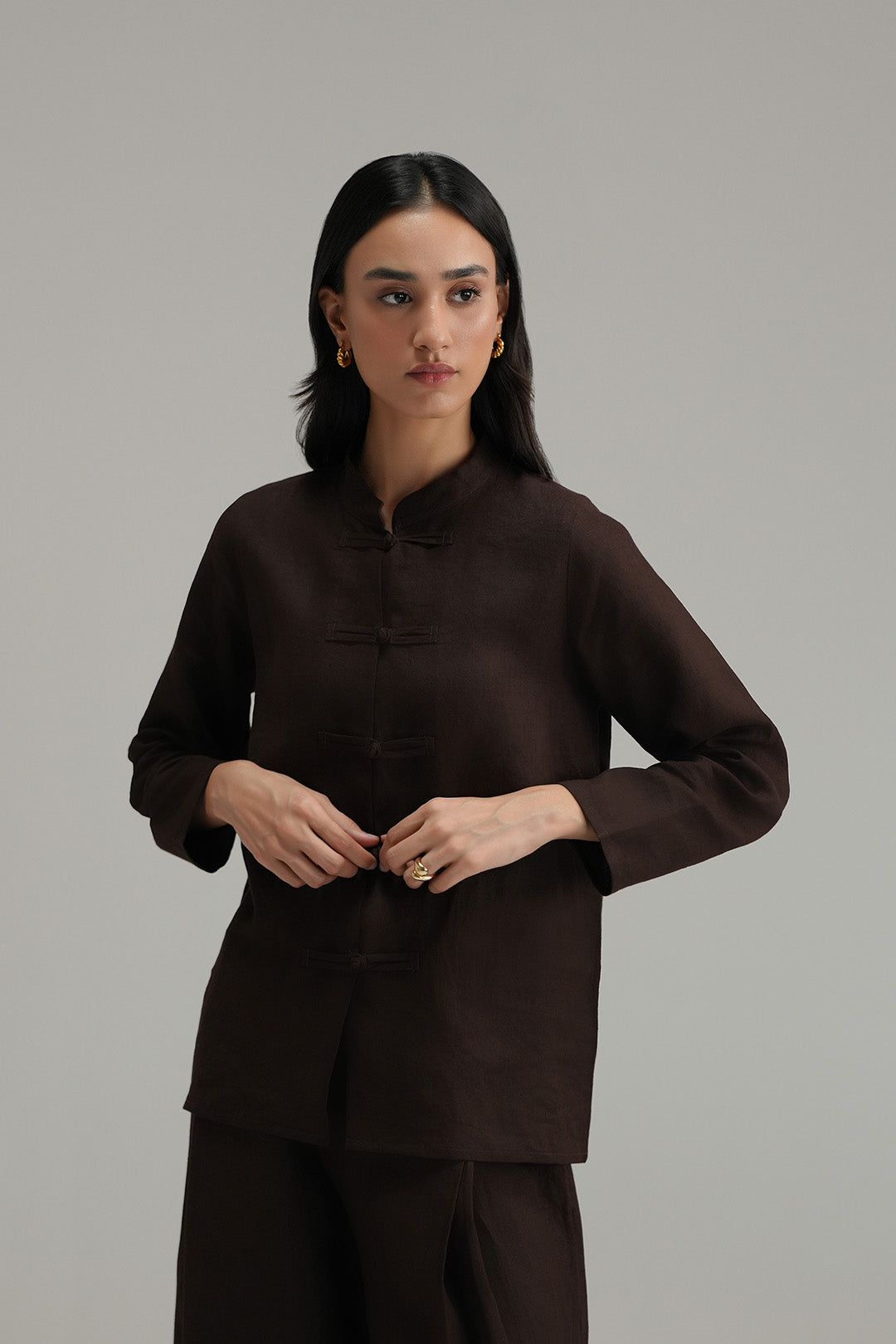 Mandarin Shirt - Mocha