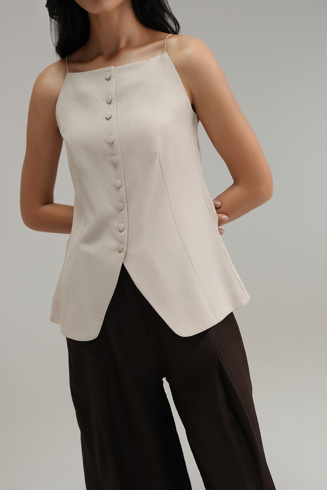 Tailored Cross Hatch Vest - Sand