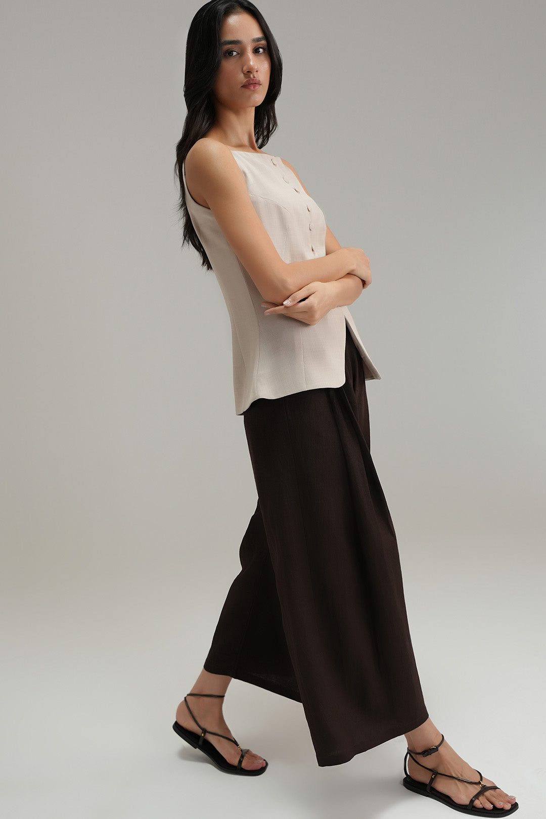 Tailored Cross Hatch Vest - Sand